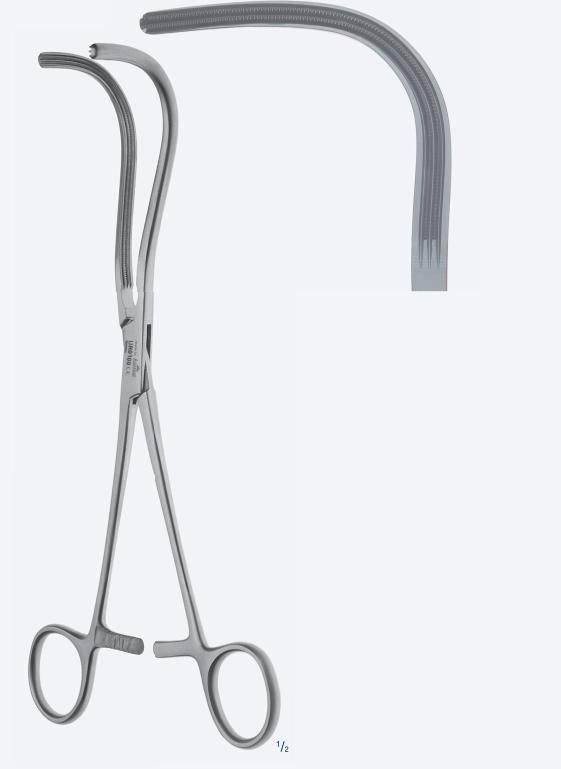 Зажими хір. "Mayo-Guyon", для нирки, атравматичні, вигнуті, фіг. 2, з кремальєрою, довжина 230 мм, 9 1/8". Бренд - Asanus Medizintechnik Gmb, Німеччина